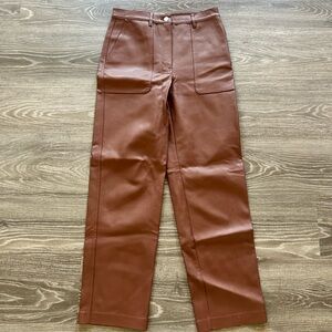 Wilfred Brown Faux Leather Straight-Leg Pants